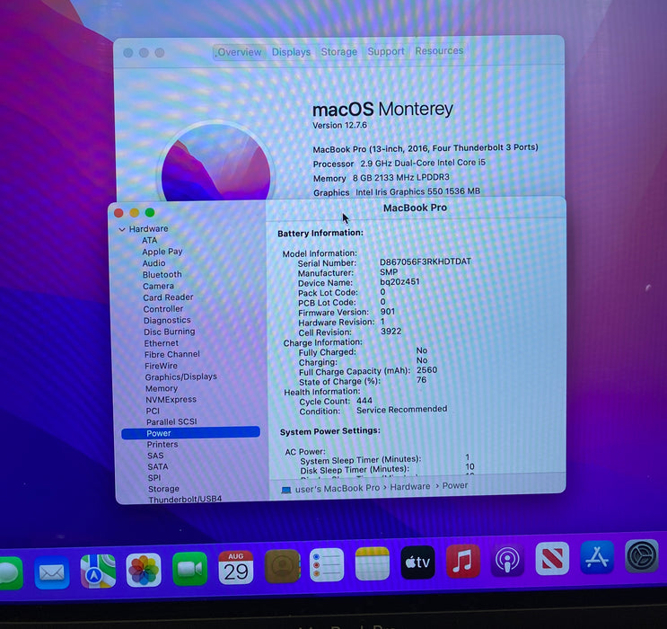 Apple MacBook Pro 13" 2016 i5-6267U 8GB RAM 256GB SSD No Power Adapter READ!