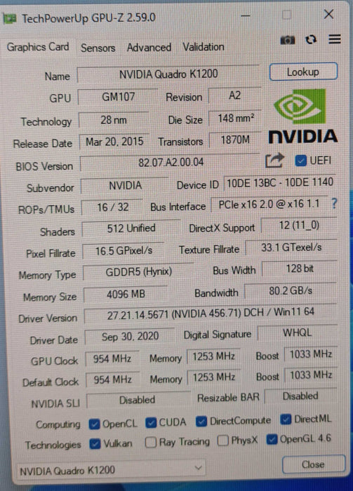 Nvidia Quadro K1200 4GB GDDR5 Graphics Card | 4x MiniDP | Low Profile