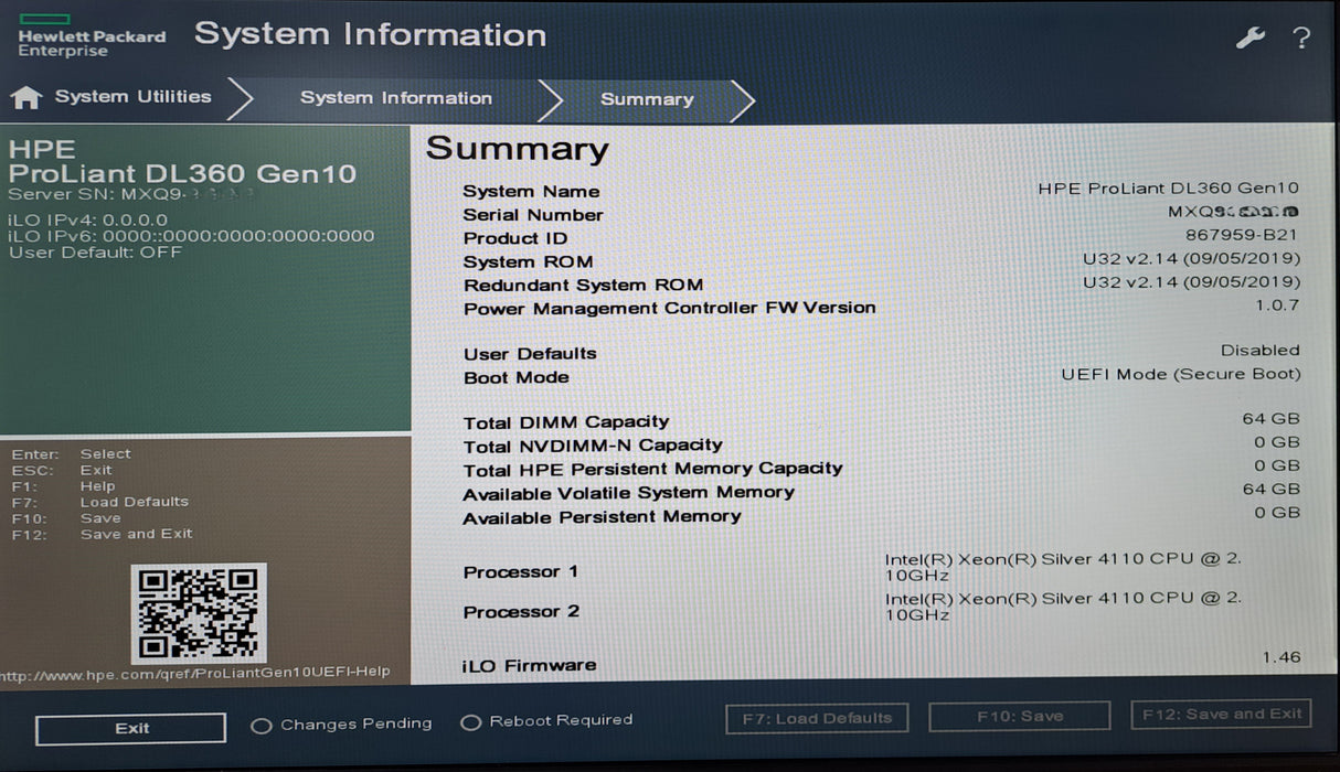 HPE ProLiant DL360 Gen10 8x 2.5" | 2x Xeon Silver 4110, 64GB DDR4, P408i-a SR
