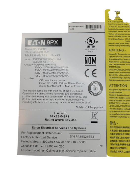 Eaton 9PX Online UPS 1500VA 1350 Watt 120V 2U (OPEN BOX) %