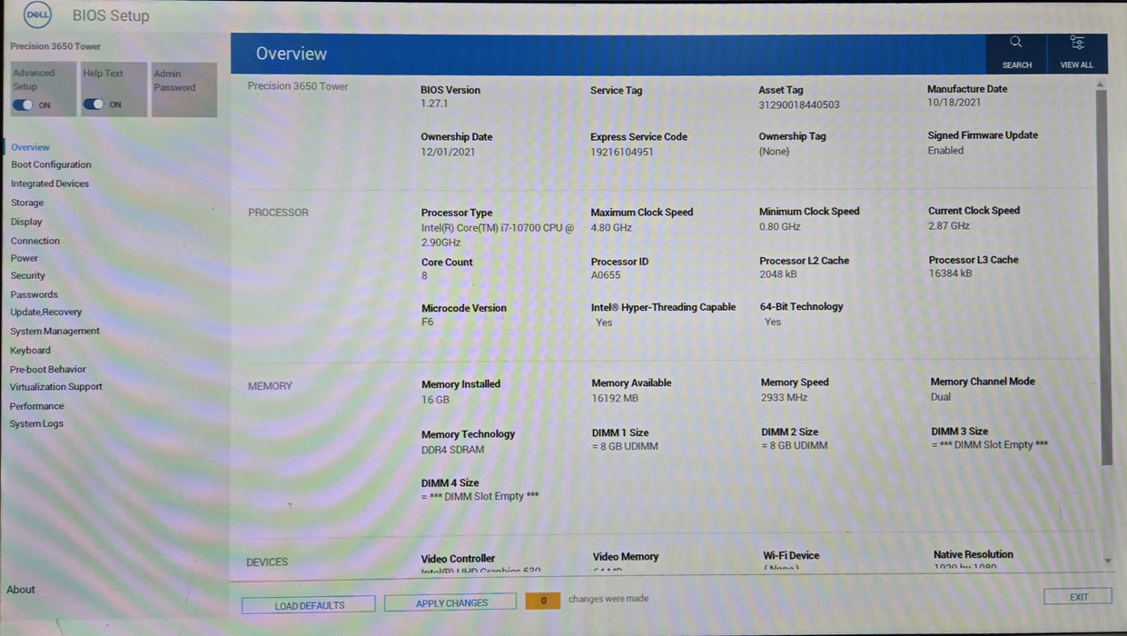 Dell Precision 3650 Tower, i7-10700 2.90GHz, 16GB DDR4, 256GB NVMe, P1000