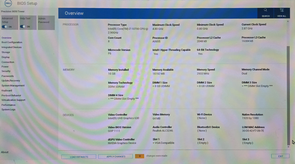 Dell Precision 3650 Tower, i7-10700 2.90GHz, 16GB DDR4, 256GB NVMe, P1000