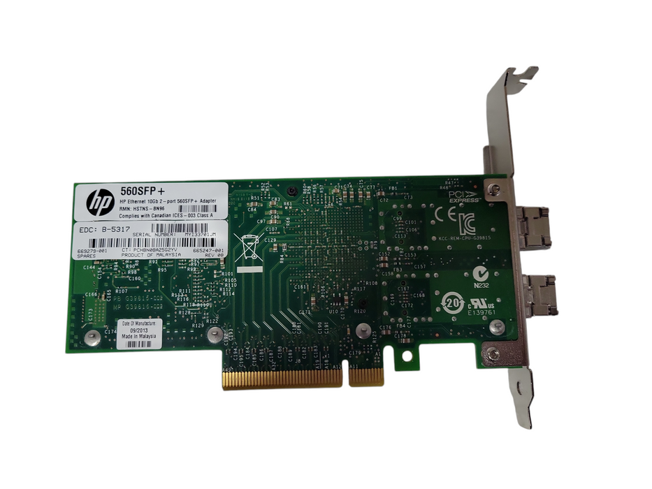 HP 2-port 10Gb 560SFP+ Ethernet Network Adapter Card SPN: 669279-001