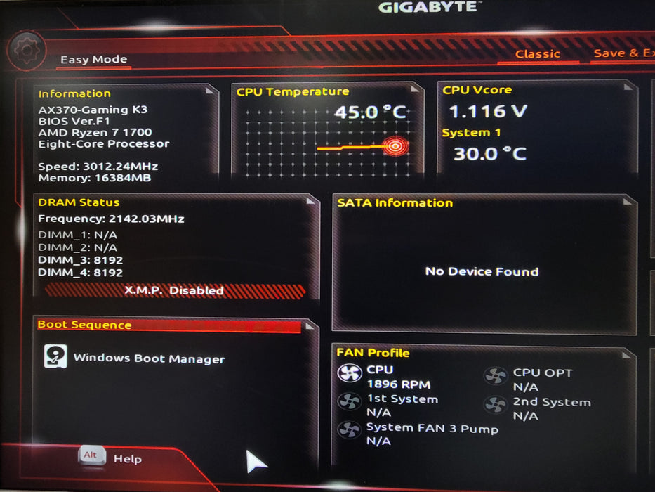 Gigabyte GA-AX370-Gaming K3 board with AMD Ryzen 7 1700 8-Core CPU 16GB DDR4 RAM