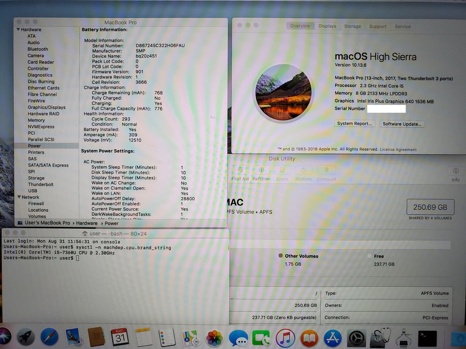 Apple MacBook 13" 2017 A1708 i5-7360U 8GB RAM 256GB SSD READ NO ADAPTER