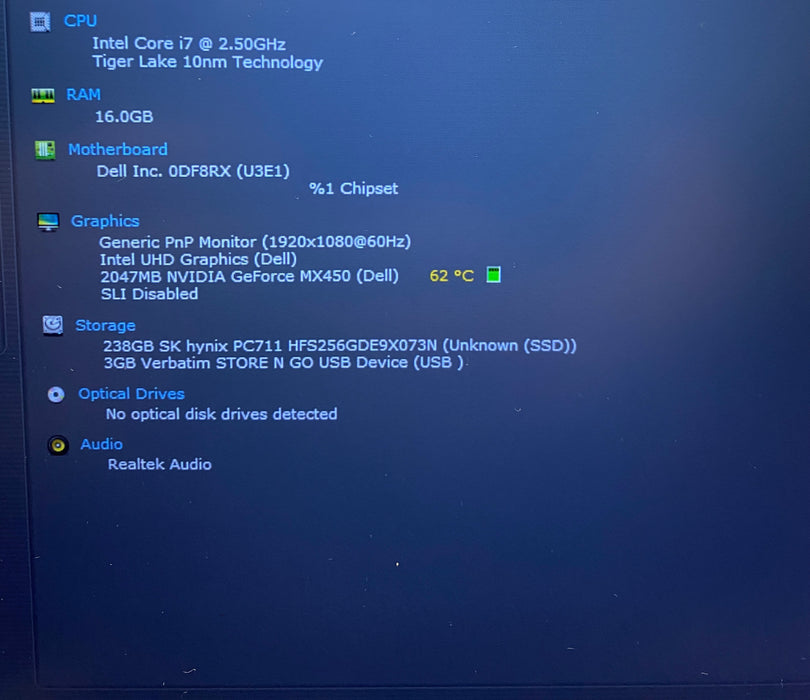Dell Latitude 5421 i7-11850H GeForce MX450 2GB GPU 16GB RAM 256GB SSD READ!