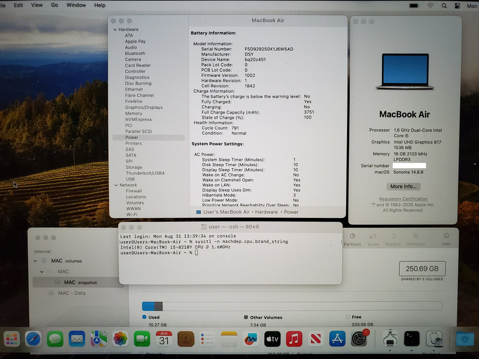 Apple MacBook Air 13" 2018 A1932 i5-8210Y 16GB RAM 256GB SSD NO ADAPTER