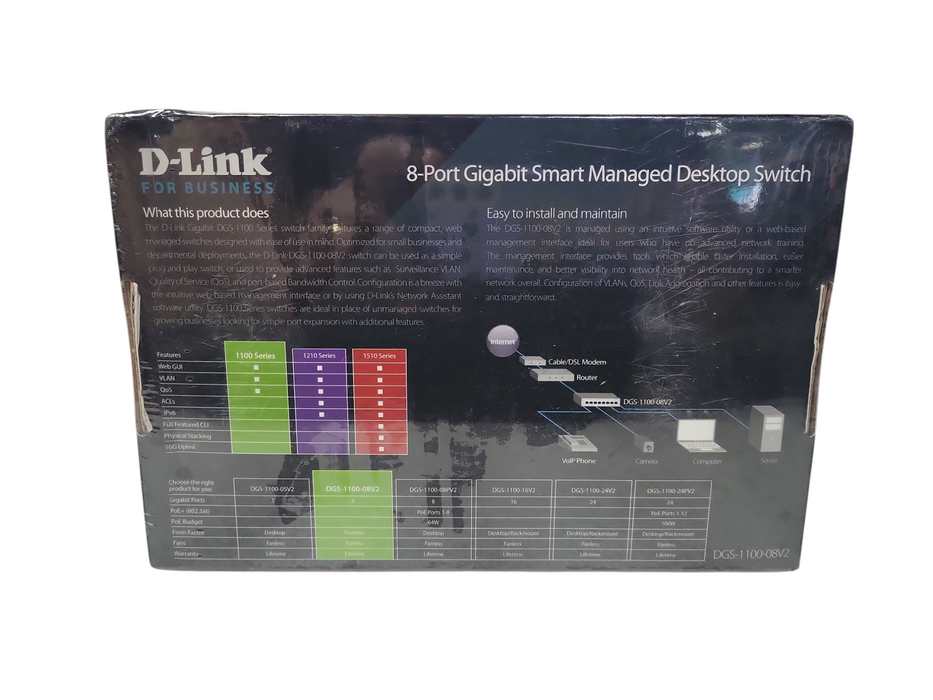 D-Link DGS-1100-08V2 8-Port Gigabit Smart Managed Desktop Switch Black