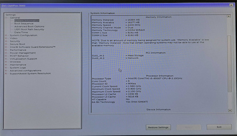 Dell OptiPlex 3060 USFF | i5-8500T @ 2.10GHz 6C, 16GB DDR4, 256GB NVMe, Wi-Fi