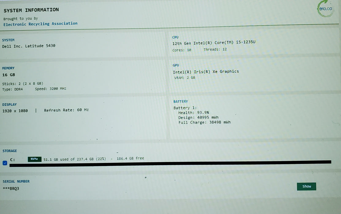 Dell Latitude 5430 Core i5-1235U 16GB RAM 256GB SSD