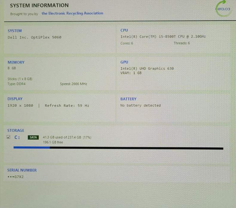 Dell Optiplex 5060 Micro, Core i5-8500T 2.10GHz, 8 GB DDR4, 256GB SATA SSD