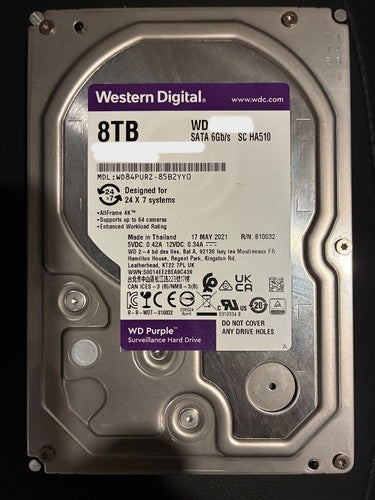 Lot 6x 8TB 3.5" 6Gb/s WD Purple Surveillance HDD - Assorted models