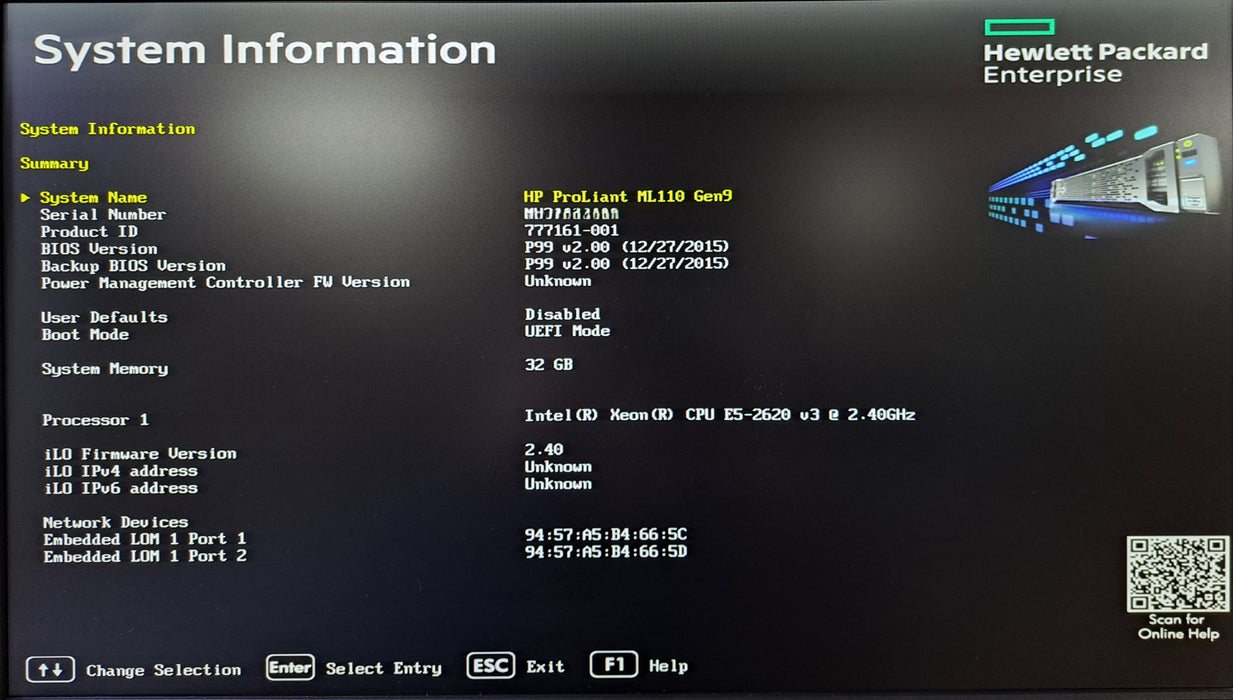 HP ProLiant ML110 Gen9 4x 3.5" | Xeon E5-2620 v3 @2.40GHz, 32GB DDR4, B140i RAID