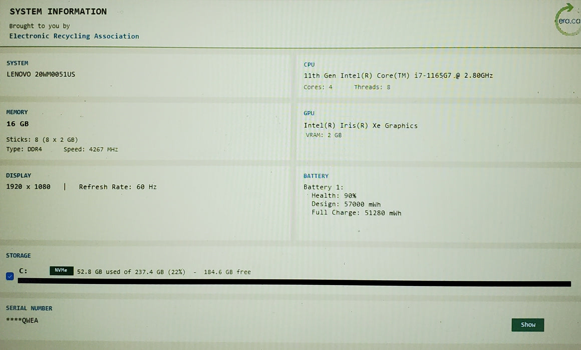Lenovo ThinkPad T14s Gen 2 Intel Core i7-1165G7 2.80GHz 16GB RAM 256GB SSD