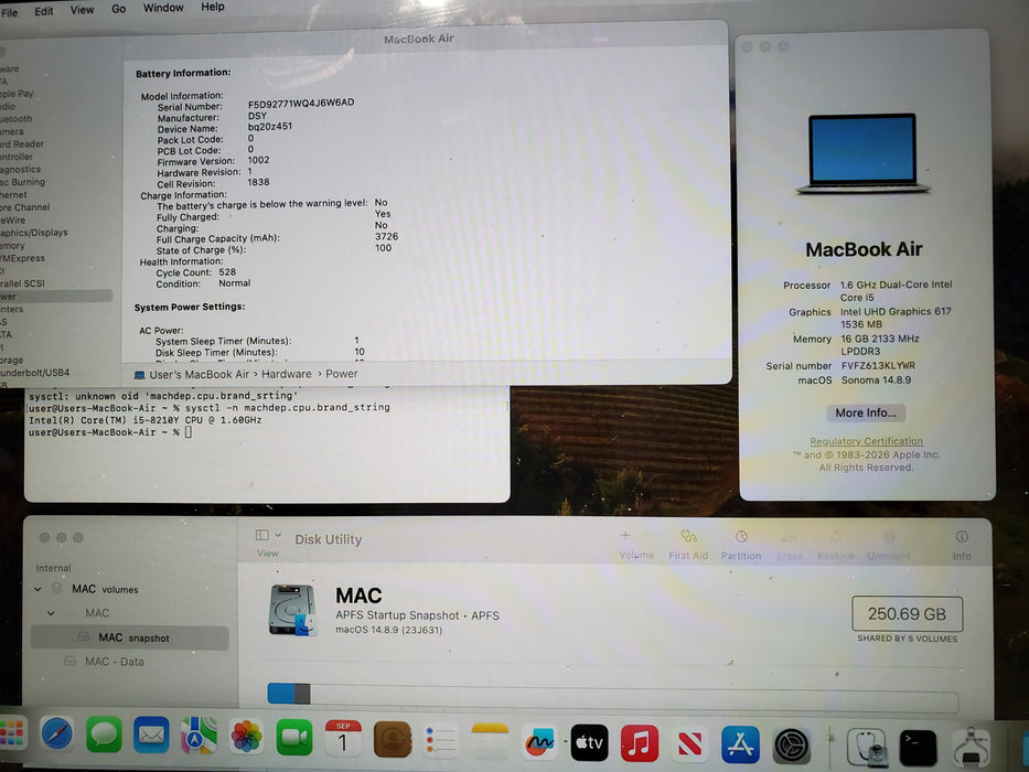 Apple MacBook Air 13" 2018 A1932 i5-8210Y 16GB RAM 256GB SSD NO ADAPTER READ