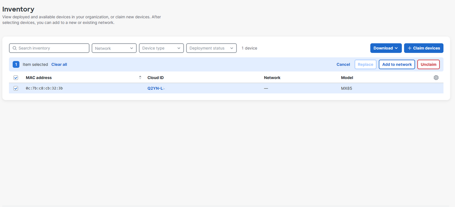 Cisco ‎Meraki MX85-HW Cloud Managed Security Appliance UNCLAIMED