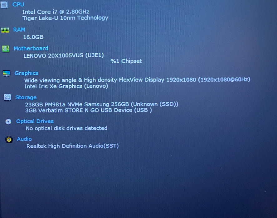 Lenovo ThinkPad L14 Intel Core i7-1165G7 2.80GHz 16GB RAM 256GB SSD