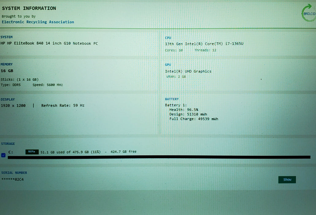 HP ELITEBOOK 840 G10 14" INTEL i7-1365U 16GB RAM 512GB SSD