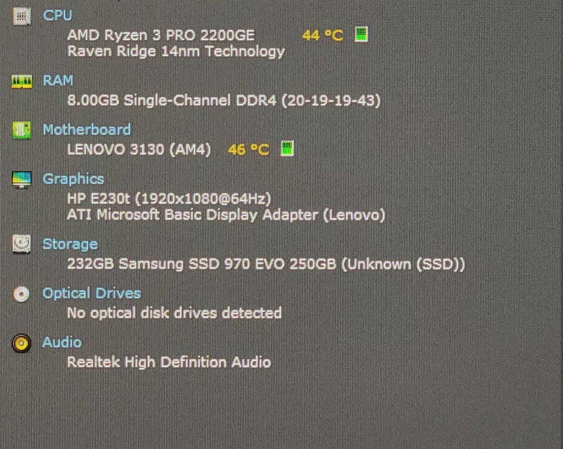 Lenovo M715q USFF, Ryzen 3 PRO 2200GE 3.2GHz 4C, 8GB DDR4, 250GB NVMe, WiFi, PWR