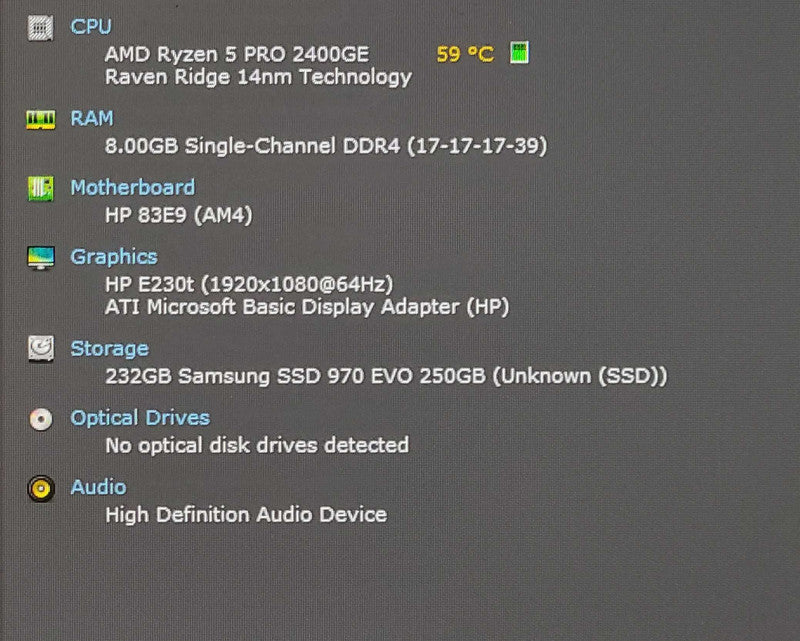 HP EliteDesk 705 G4 DM, Ryzen 5 Pro 2400GE, 8GB DDR4, 250GB NVMe, PWR