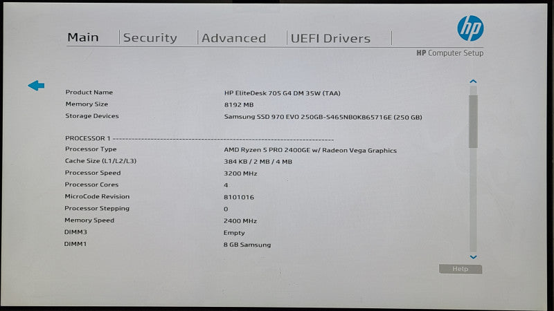HP EliteDesk 705 G4 DM, Ryzen 5 Pro 2400GE, 8GB DDR4, 250GB NVMe, PWR