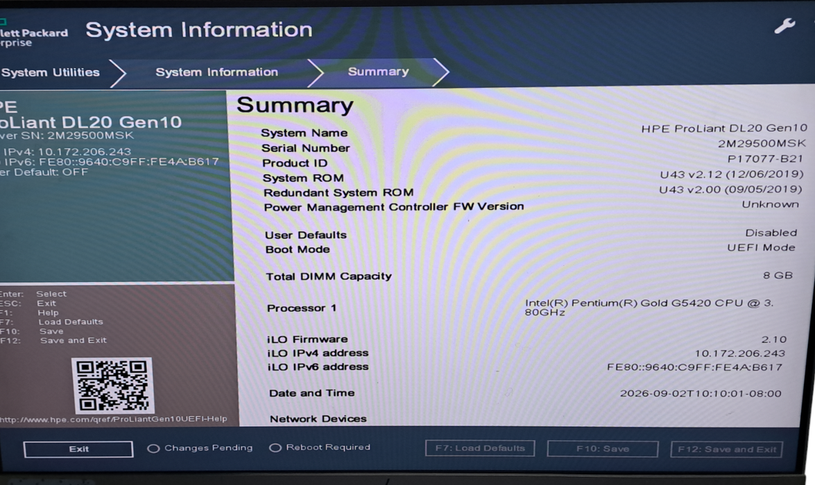 HPE Proliant DL20 Gen10 | Intel Gold G5420 | 8GB DDR4 | 290W | No HDD
