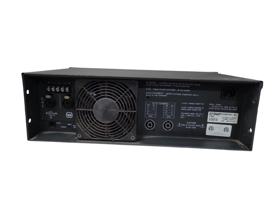 Crown CE1000A 2-Channel 450W Into 4 Ohm Rack Mounted Power Amplifier