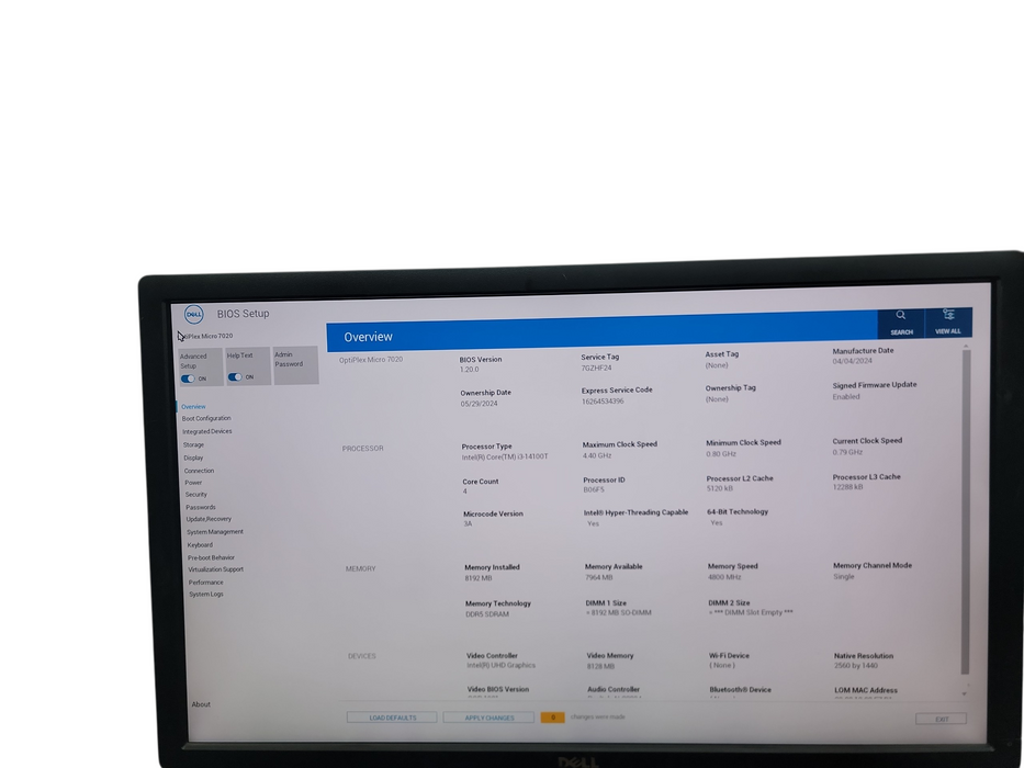 Dell Optiplex Micro 7020  i3 - 14100T 8GB DDR5  Ram No HDD