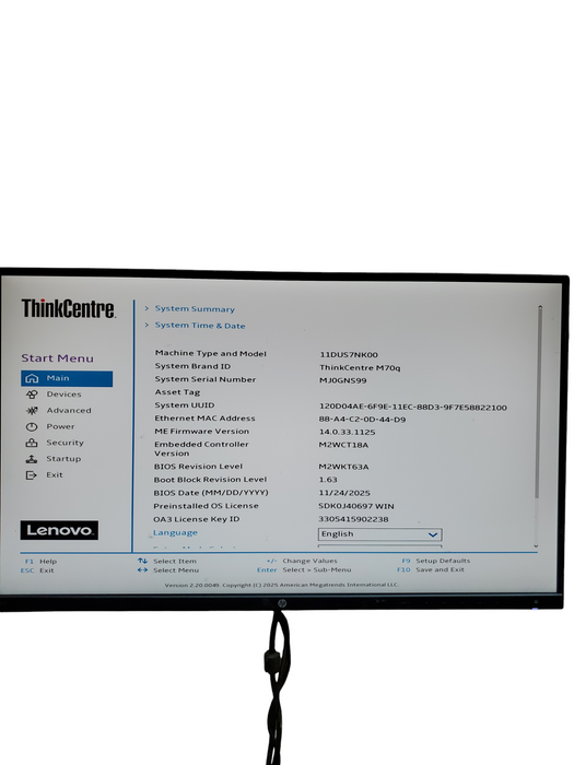 Lenovo ThinkCentre M70q Gen 2 Tiny PC Intel i7-10700T 2GHz 8GB NO-HDD/SSD