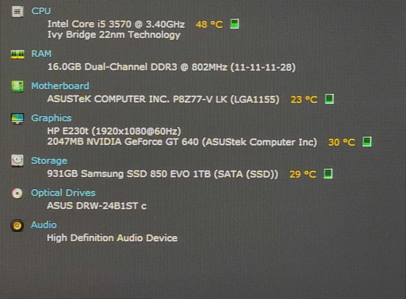 Custom PC/ASUS P8Z77-V LK, i5-3570 3.40GHz, 16GB DDR3, 1TB SSD, GT 640