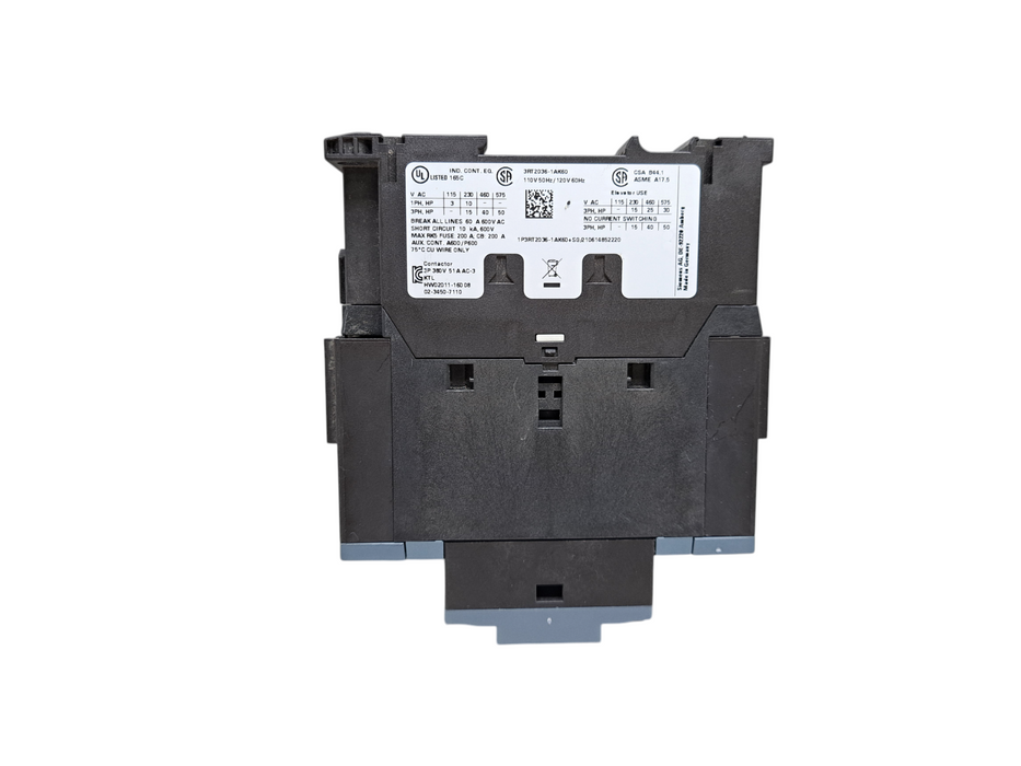 Siemens Contactor 3RT2036-1AK60 3PST-NO Chassis/DIN Rail 120Vac Coil 690VAC 51A