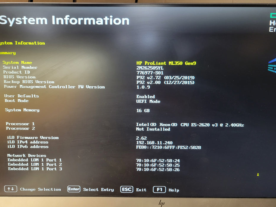 HP ProLiant ML350 Gen9 - Xeon E5-2620 v3 16GB DDR4 P440ar 2x 500W PSU