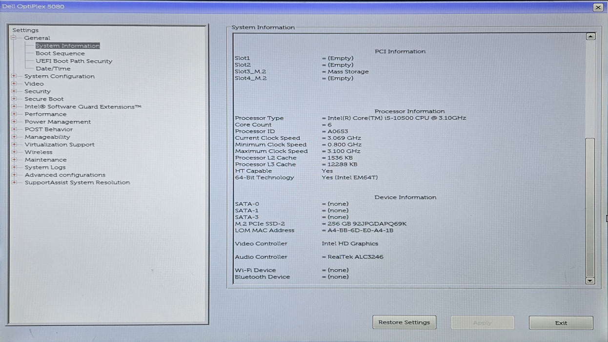 Dell OptiPlex 5080 SFF,  i5-10500 3.10GHz, 16GB DDR4, 256GB NVMe
