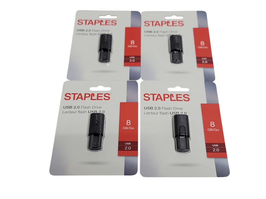 Lot of 4x New Staples USB 2.0 Flash drive 8GB