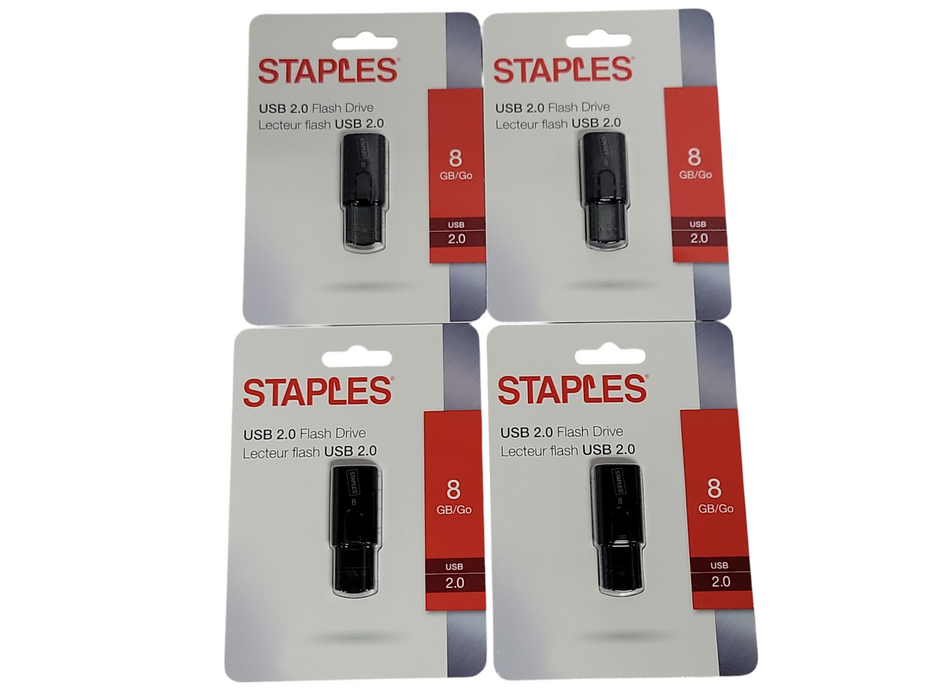 Lot of 4x New Staples USB 2.0 Flash drive 8GB