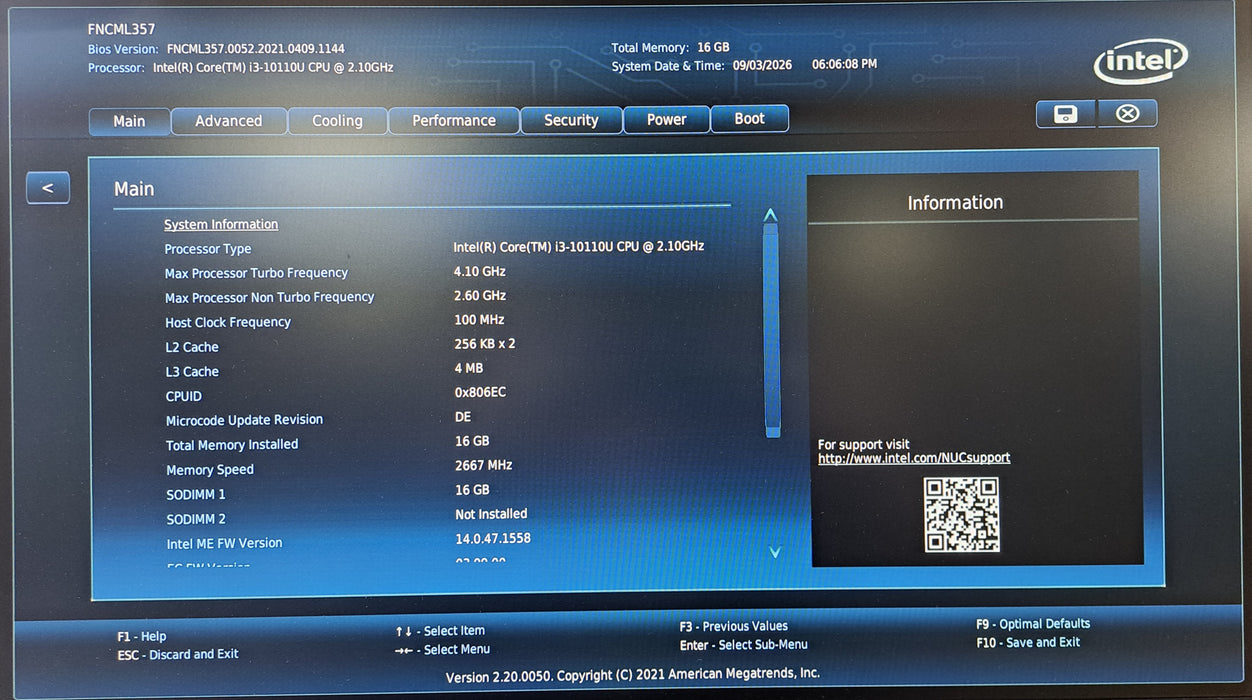 Intel NUC 10 Mini PC NUC10FNK | Intel Core i3-10110U @2.10GHz, 16GB DDR4, No HDD