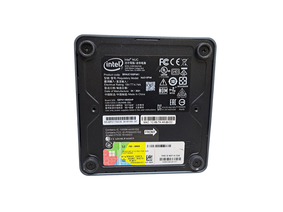 Intel NUC 10 Mini PC NUC10FNK | Intel Core i3-10110U @2.10GHz, 16GB DDR4, No HDD