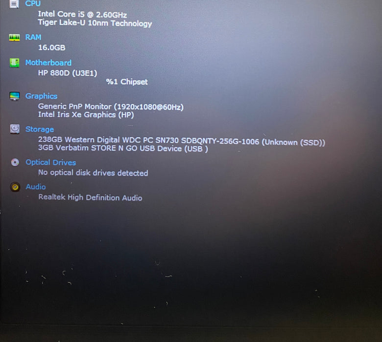 HP EliteBook 840 G8 Intel Core i5-1145G72.60GHz 16GB RAM 256GB SSD