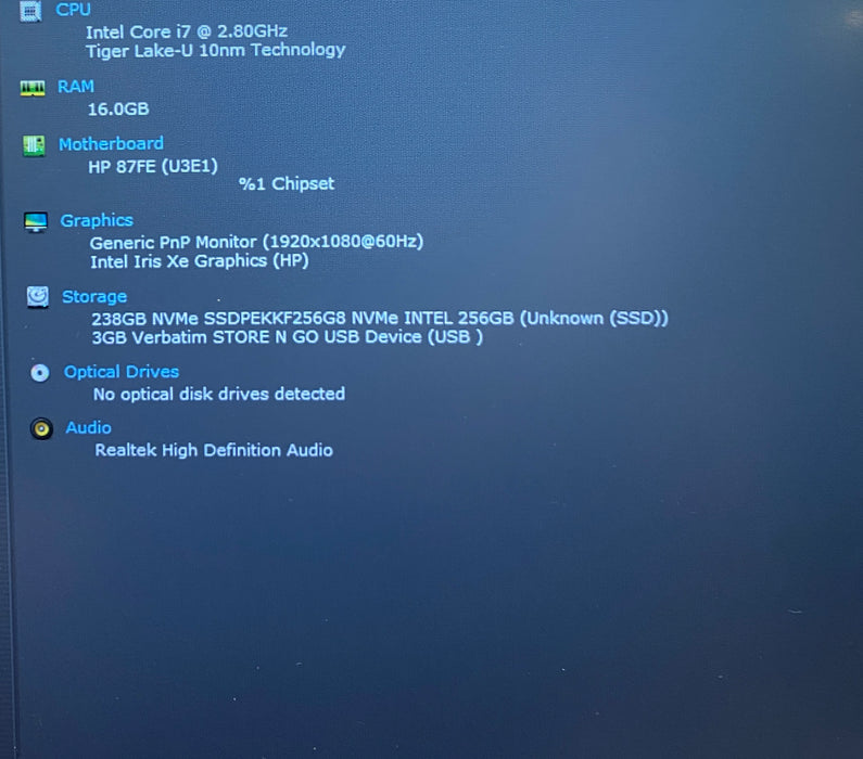 HP Laptop 15 Intel Core i7-1165G7 2.80GHz 16GB RAM 256GB SSD READ