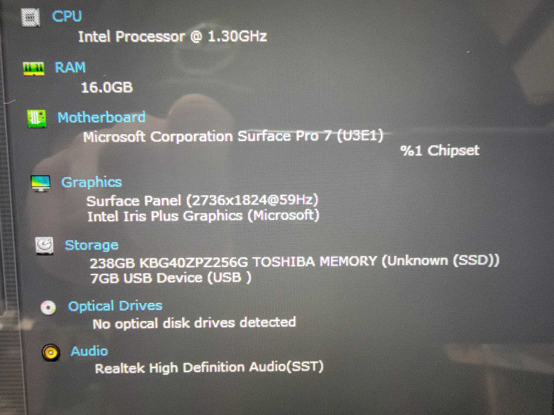 MS Surface Pro 7 1866 13\\" i7-1065G7 @1.3GHz 16GB 256GB SSD Q