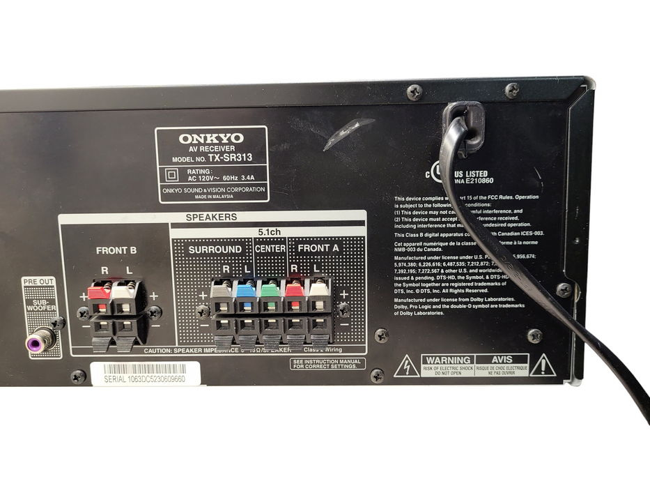 Onkyo TX-SR313 5.1 Channel Home Theater Receiver Black
