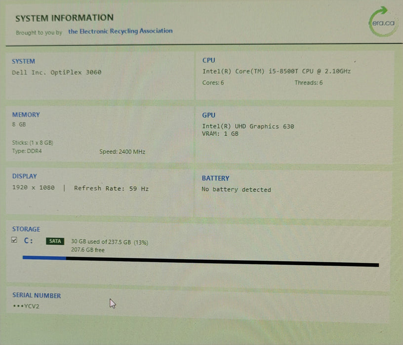 Dell OptiPlex 3060 Micro, Core i5-8500T 2.10GHz 8GB DDR4, 256GB SSD