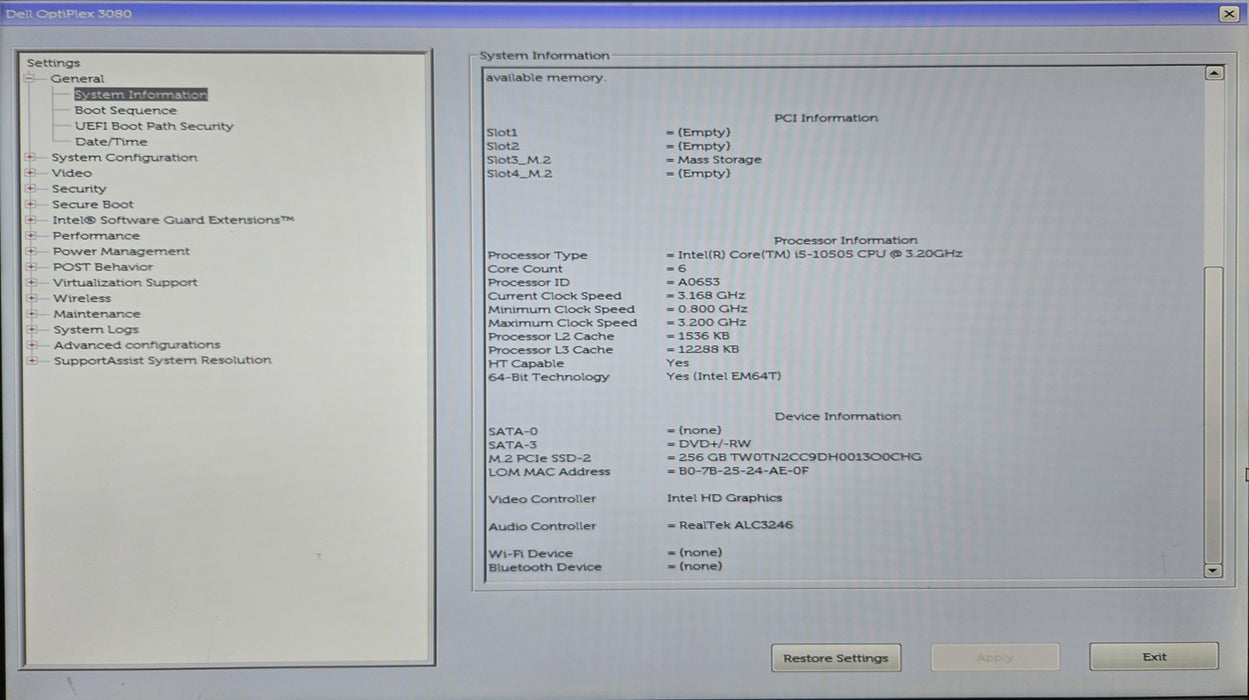 Dell OptiPlex 3080 SFF, i5-10505 3.20GHz, 8GB DDR4, 256GB NVMe
