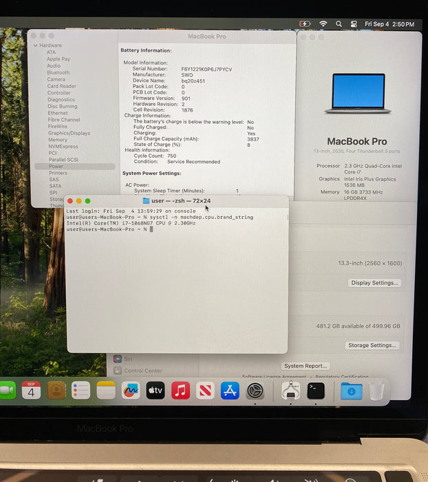 Apple MacBook Pro 13" 2020 i7-1068NG7 16GB RAM 512GB SSD No Power Adapter READ!
