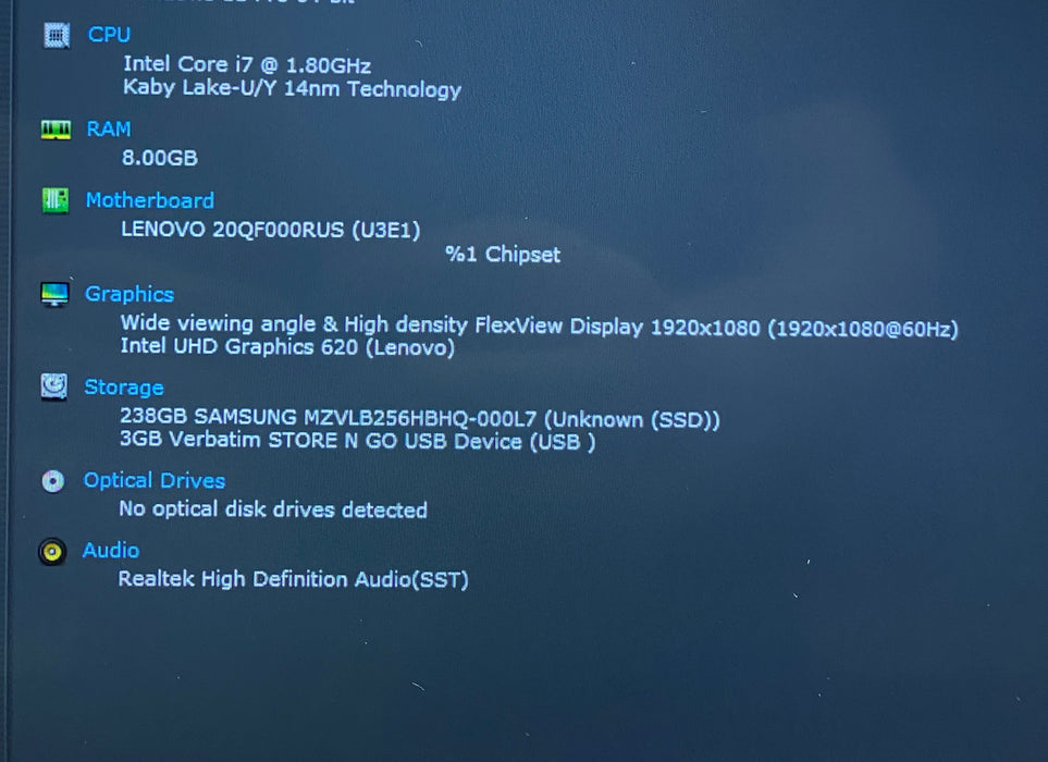 Lenovo ThinkPad X1 YOGA TOUCH Intel Core i7-8565U 1.80GHz 8GB RAM 256GB SSD
