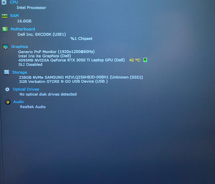 Dell Vostro 7620 i7-12700H RTX  3050Ti 4GB GPU 16GB RAM 256GB SSD READ