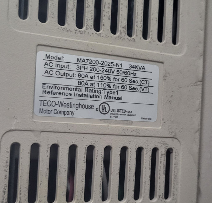 TECO-Westinghouse MA7200-2025-N1 DM5 34 kVA 25HP 3PH 200-240V VFD