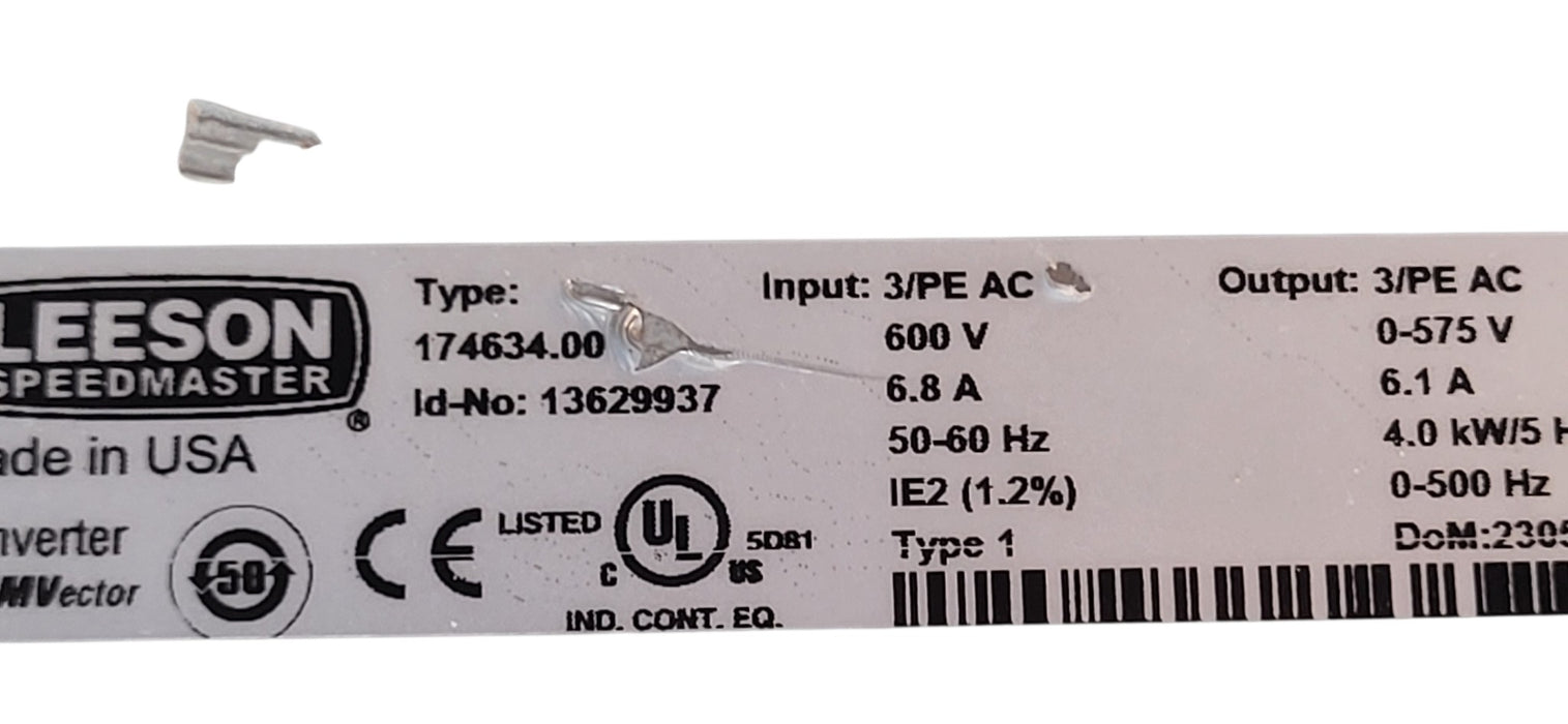 Leeson Speedmaster II Type 174634 5HP 600V 3PH AC Drive VFD | Untested