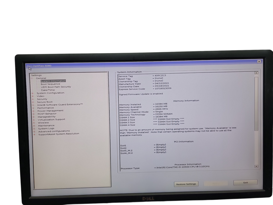 Dell Optiplex 5080 SFF i5 - 10500 @ 3.10GHz 16GB DDR4 Ram No HDD