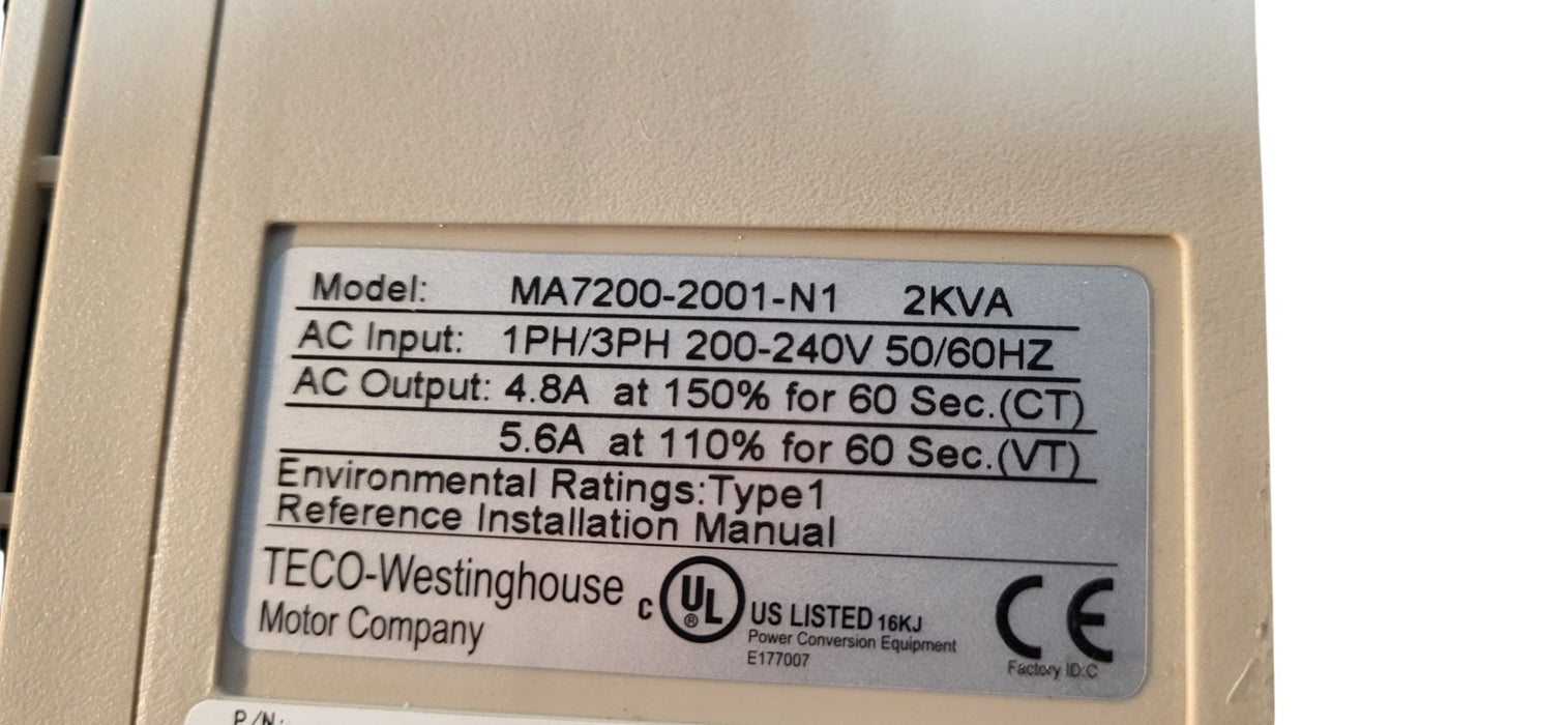 TECO-Westinghouse MA7200-2001-N1 2 kVA 1HP 3PH 200-240V